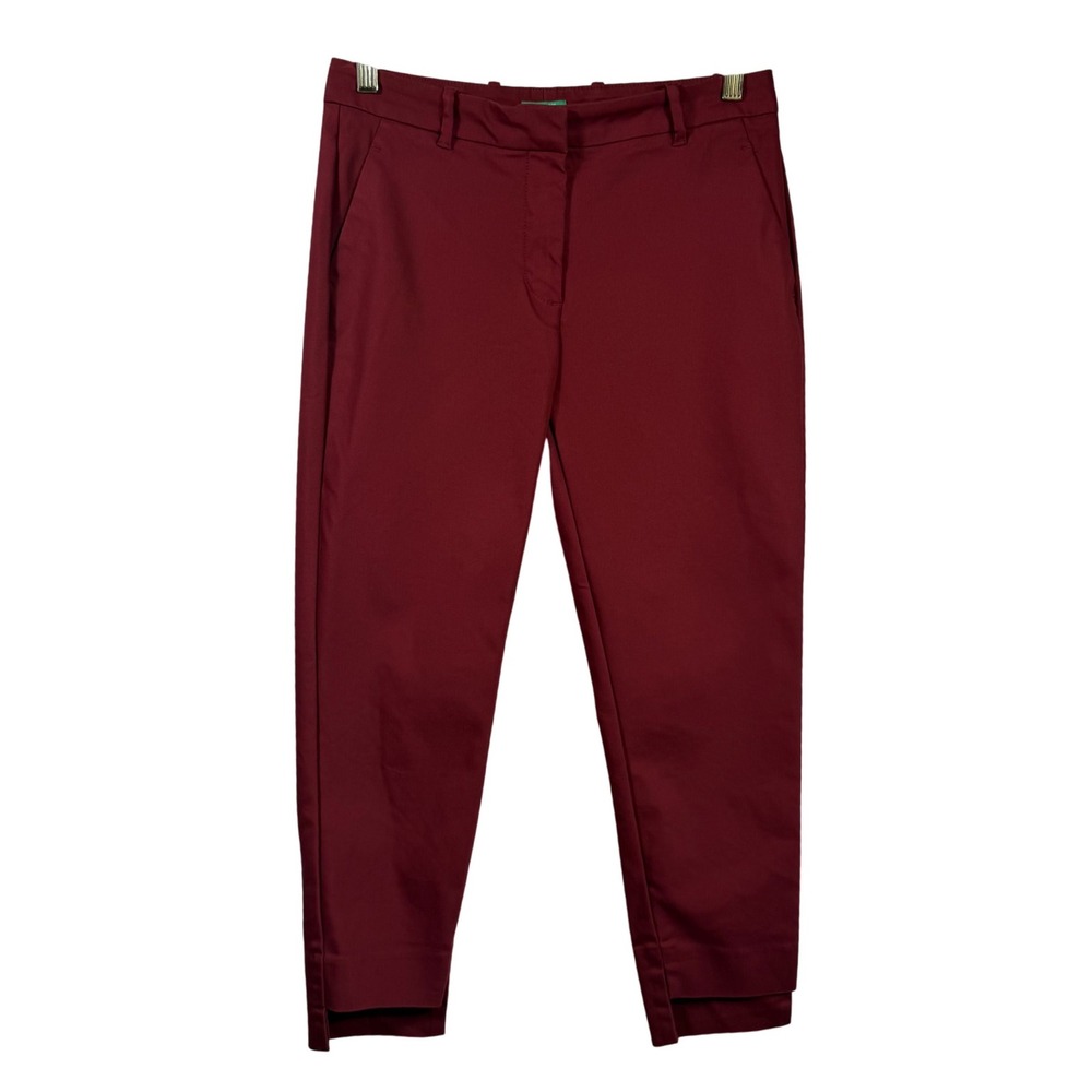 United Colors of Benetton Womens Burgundy Slim Cropped Tailored Pants Size 6
